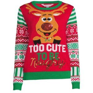 No Boundaries Juniors Christmas Ugly Sweater Reindeer Sequin Too Cute M New